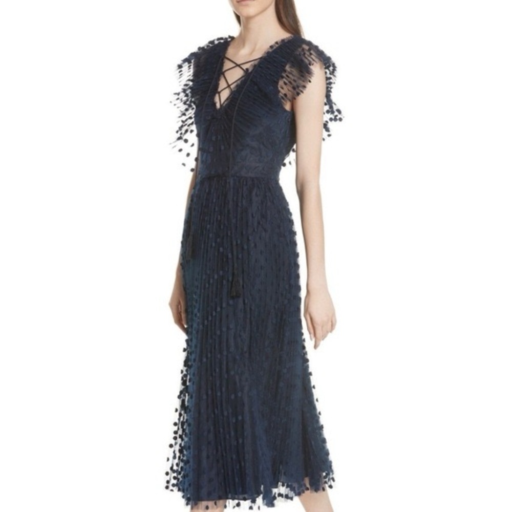 Kate Spade Blue Tiered Midi Dress with Flutter Sleeves